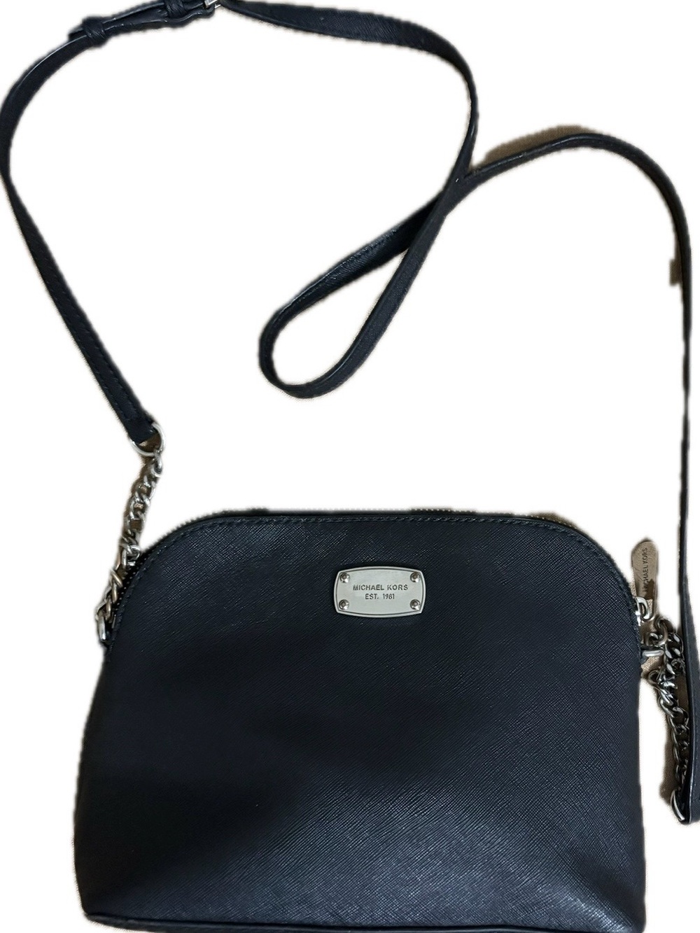 Michael Kors Black Leather Crossbody with Silver Hardware